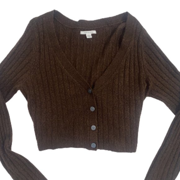 American Eagle Cropped Brown Cardigan - Picture 3 of 4